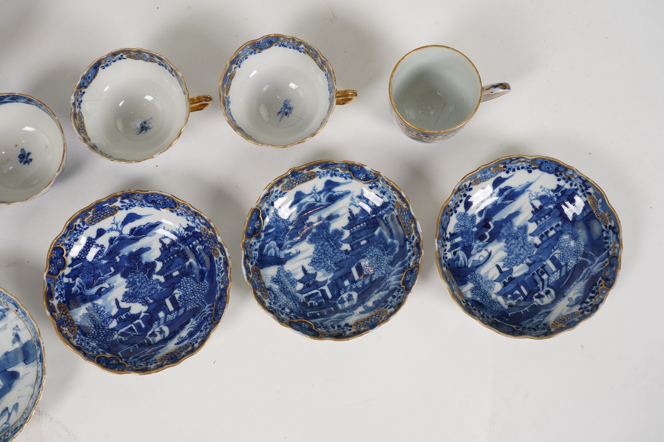 A group of Chinese gilt-decorated blue and white tea wares, Qianlong period